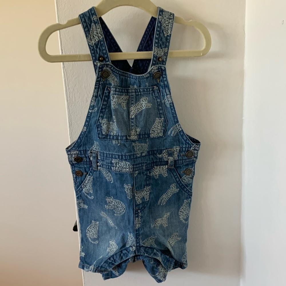 Tiger print baby denim short overalls size 6-9 months